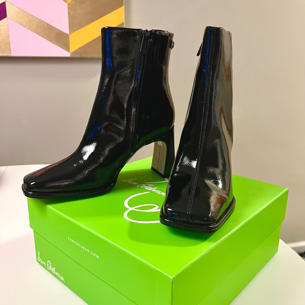 Sam Edelman Black Patent Leather Ankle Booties